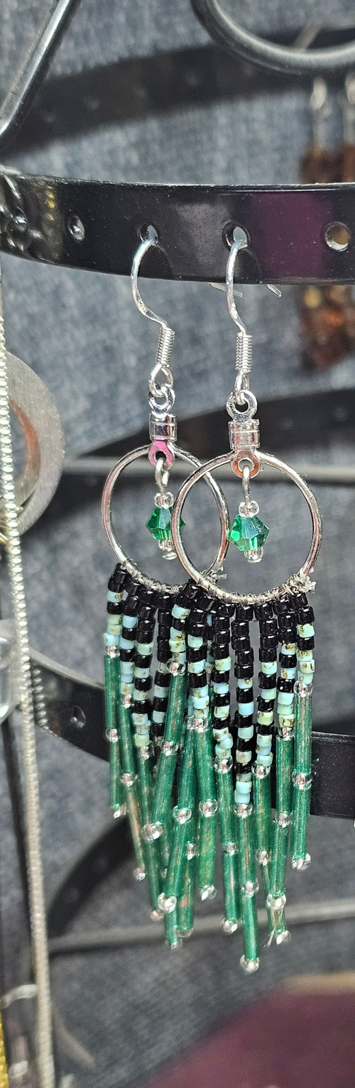 Beaded Hoop Dangle Earrings