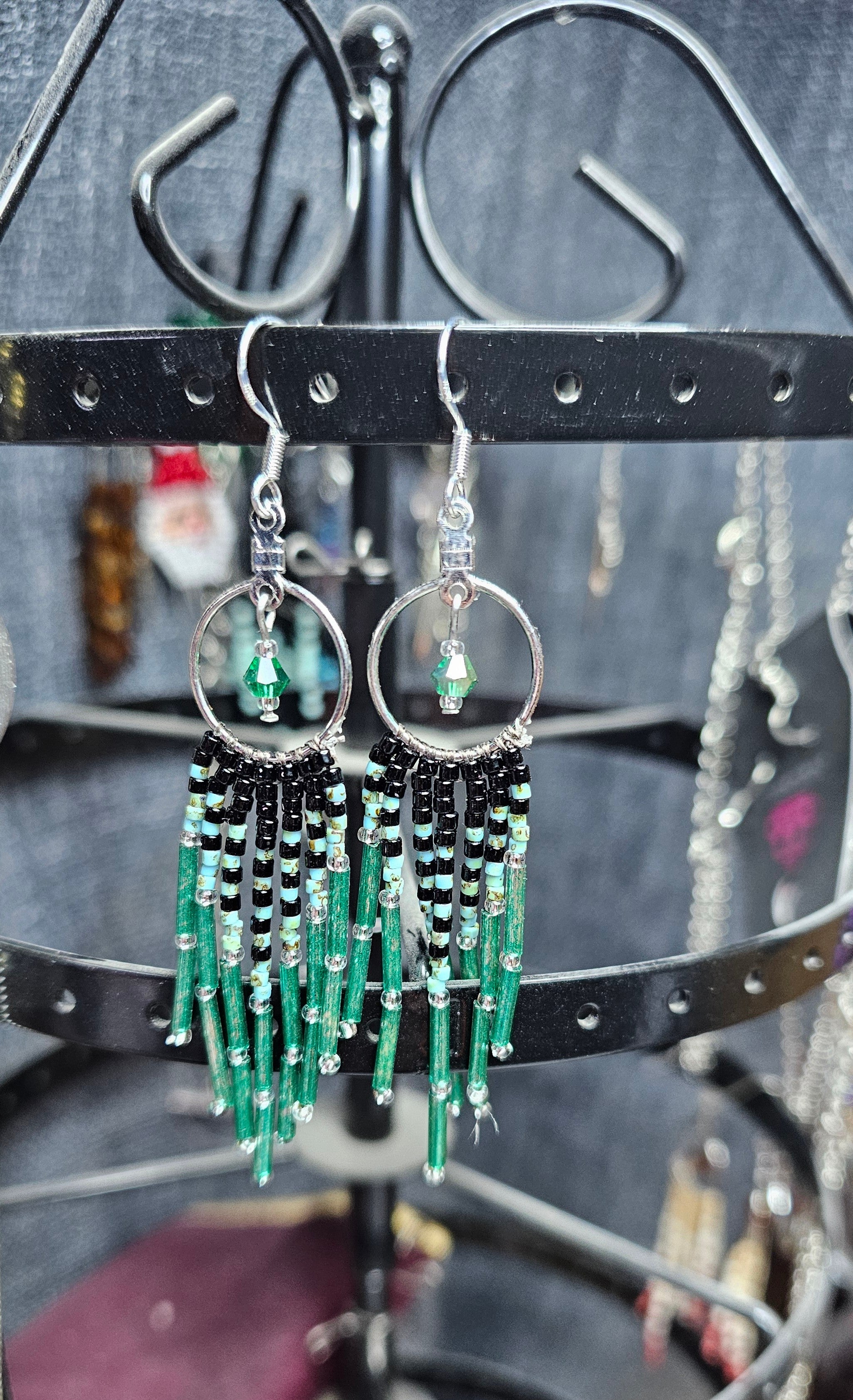 Beaded Hoop Dangle Earrings