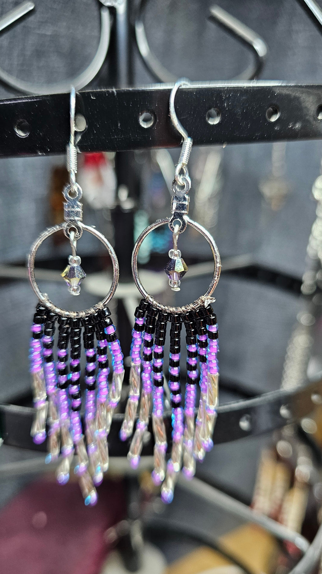 Beaded Hoop Dangle Earrings