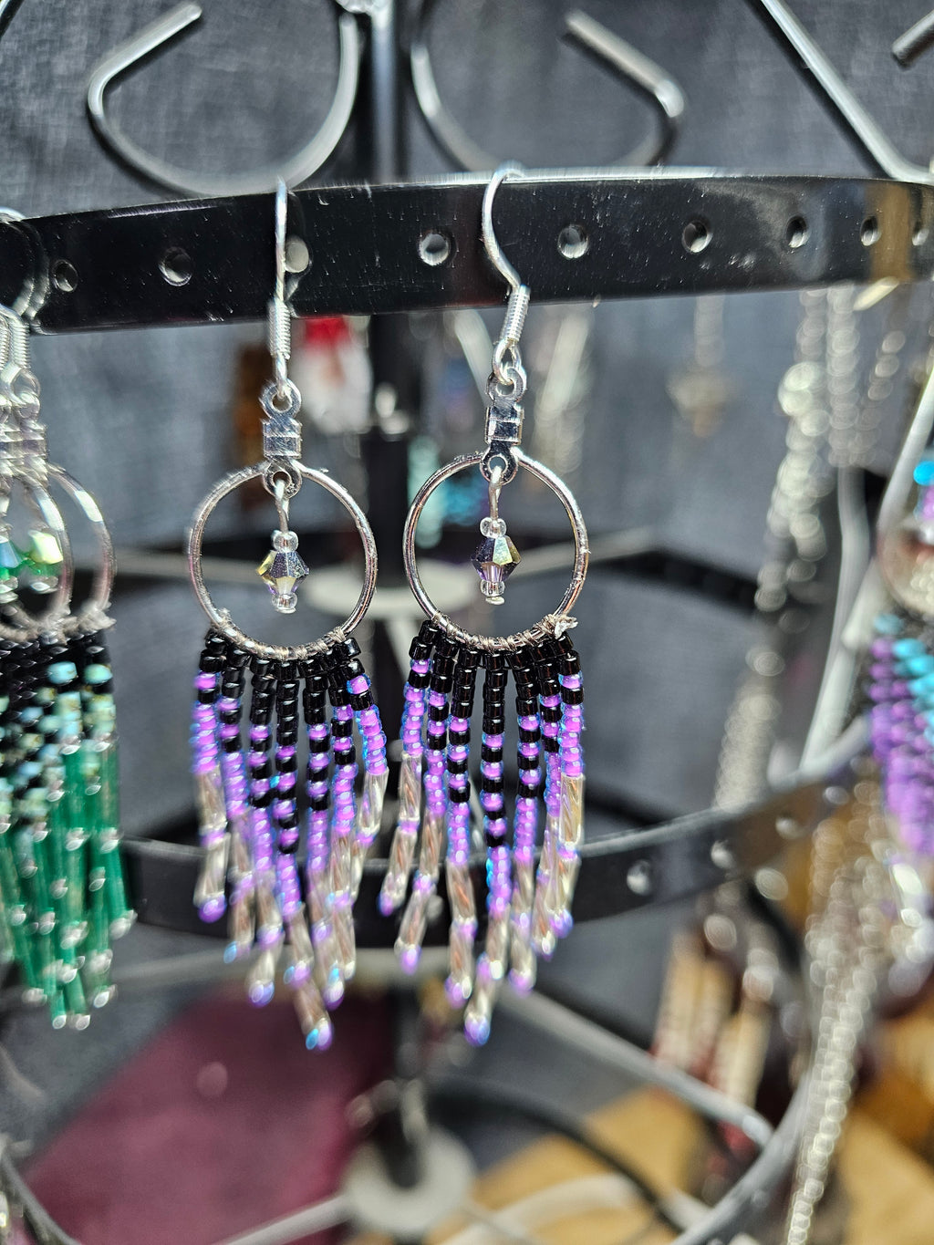 Beaded Hoop Dangle Earrings