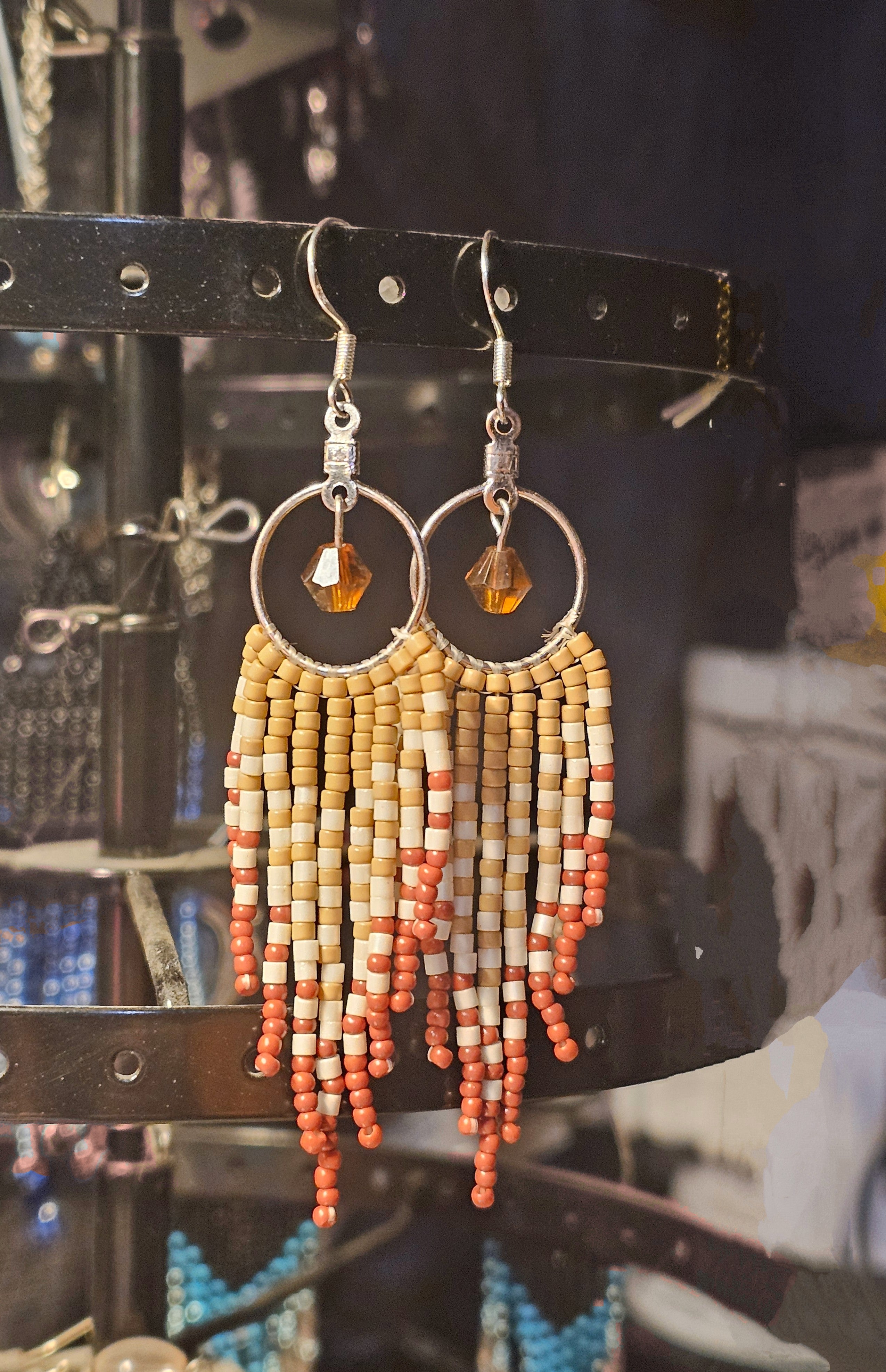 Beaded Hoop Dangle Earrings